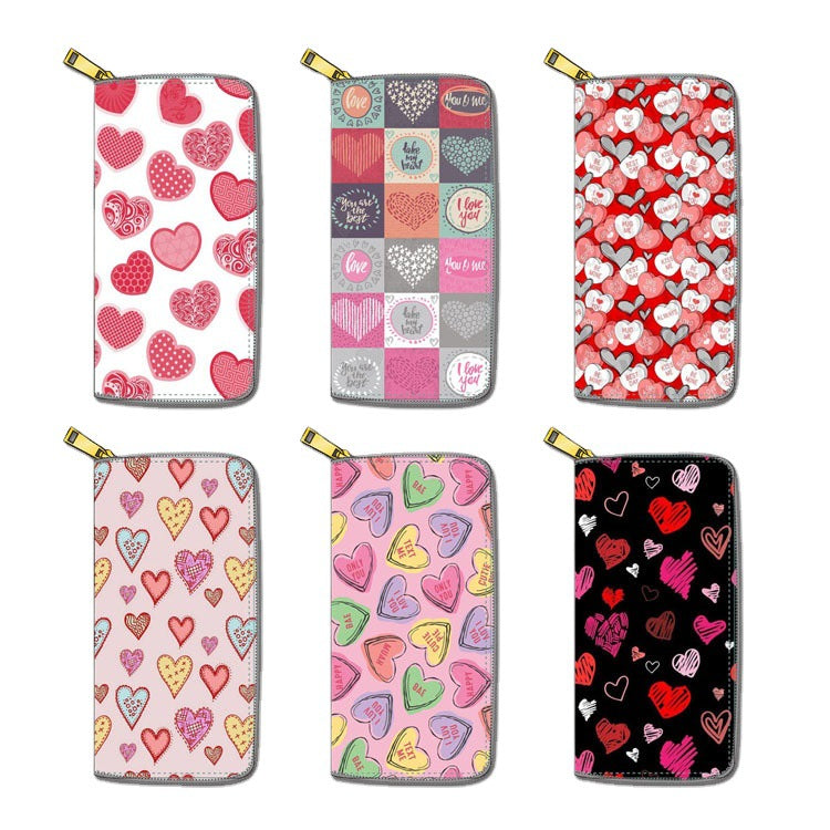 Venta al por mayor Cartoon Love PU Cartera larga con cremallera